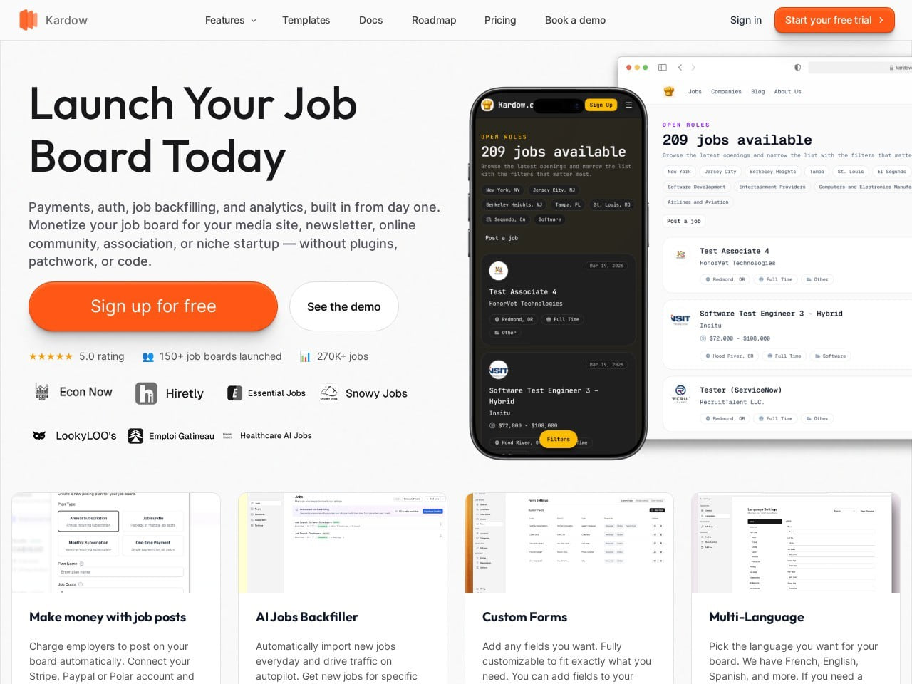 Kardow landing page