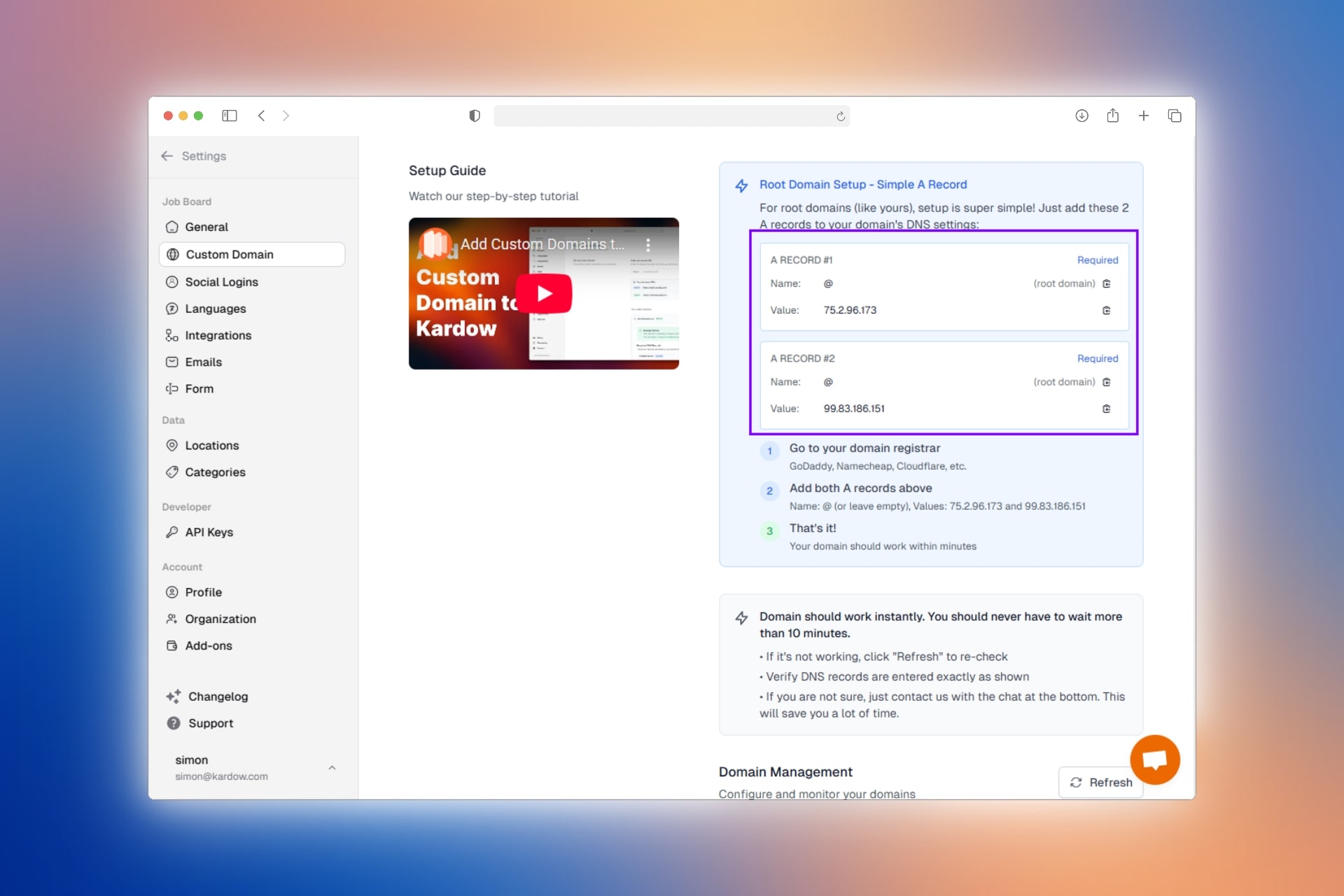 Get A records in Kardow