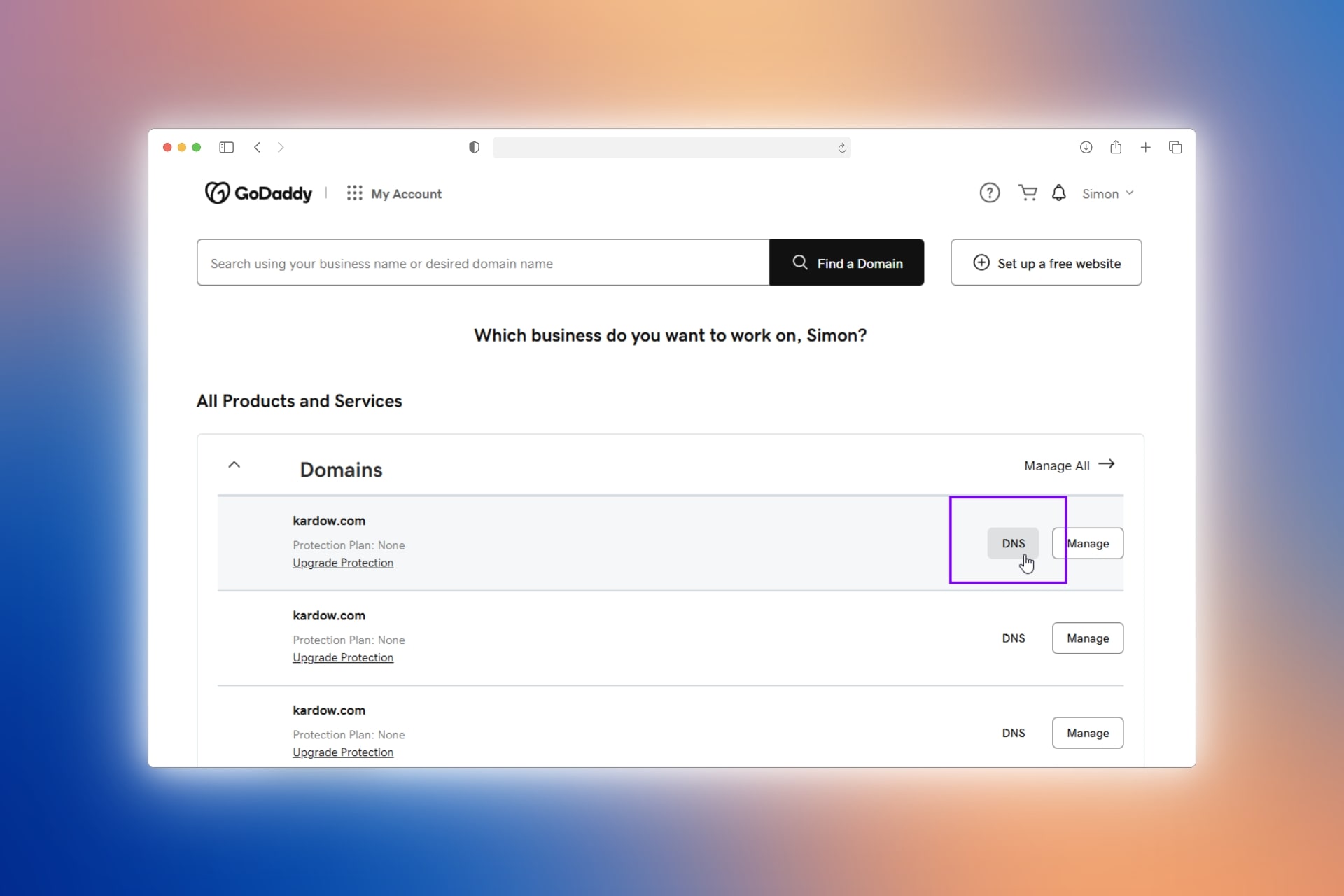 Click DNS in Godaddy
